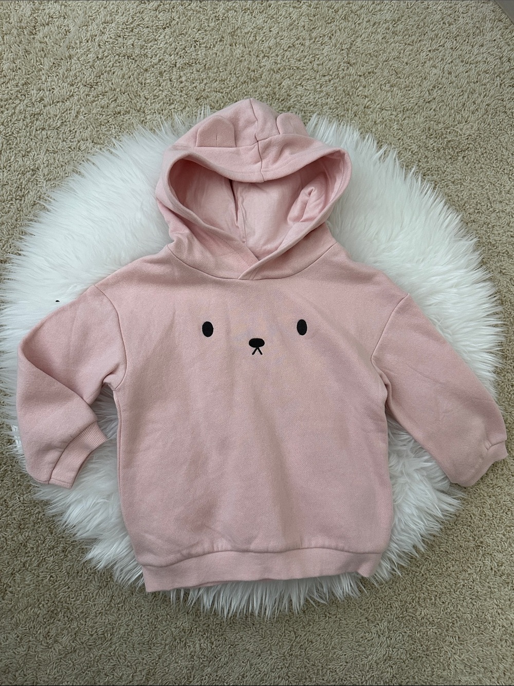 H&M Pink Kids Hoodie with Bear Face Graphic